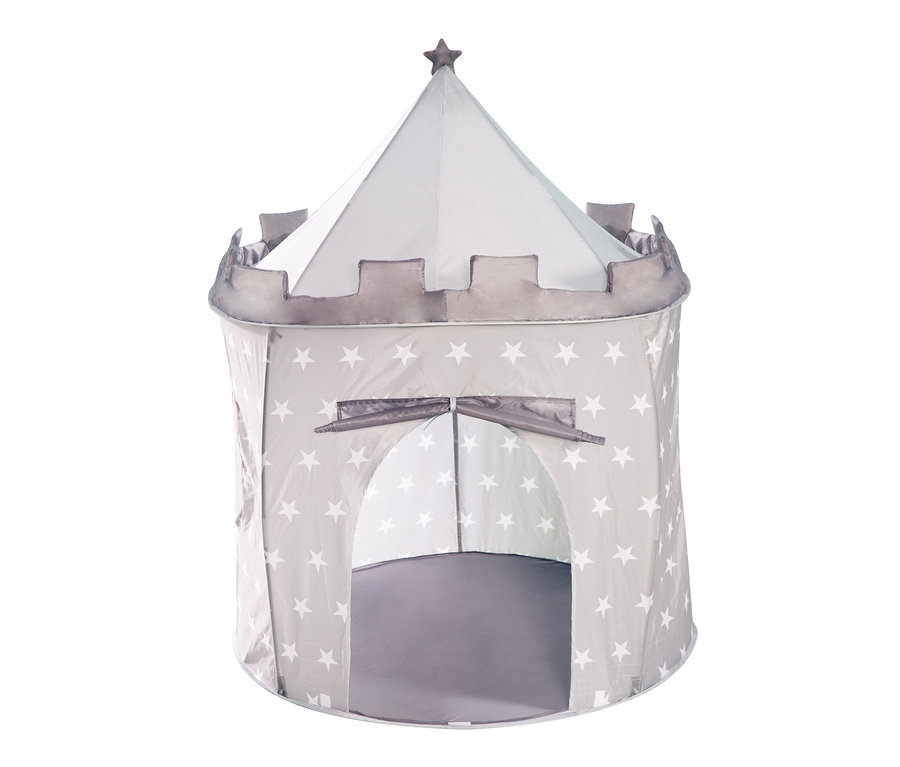 Graues roba Spielzelt »Ritterburg« mit weißen Sternen und Zinnenturm.