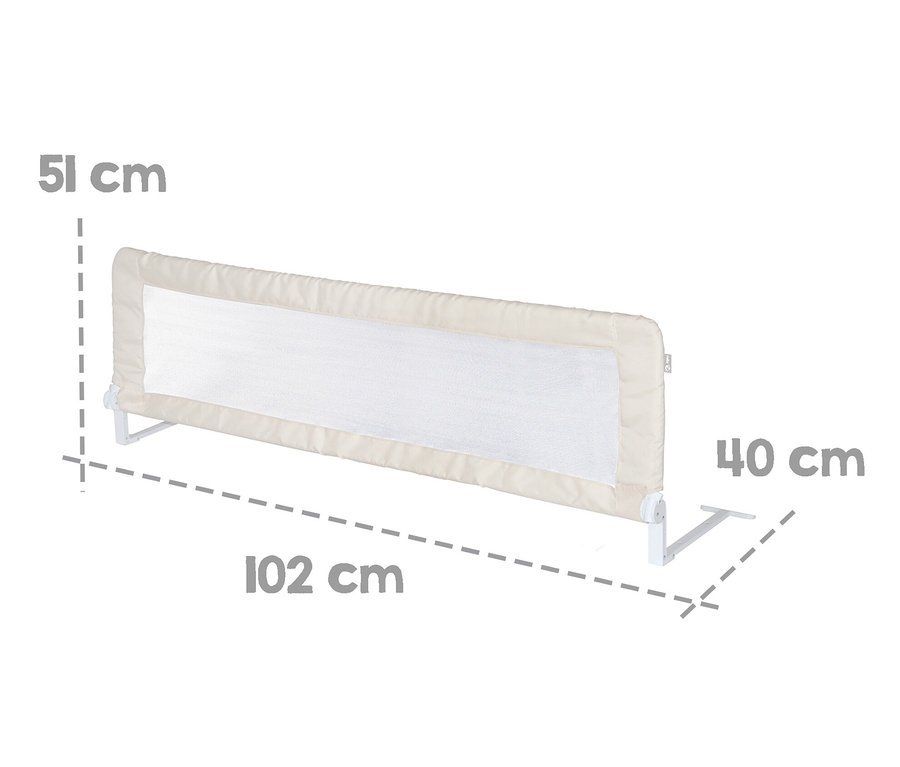 Beiges roba Bettschutzgitter »Klipp-Klapp« mit Maßangaben.