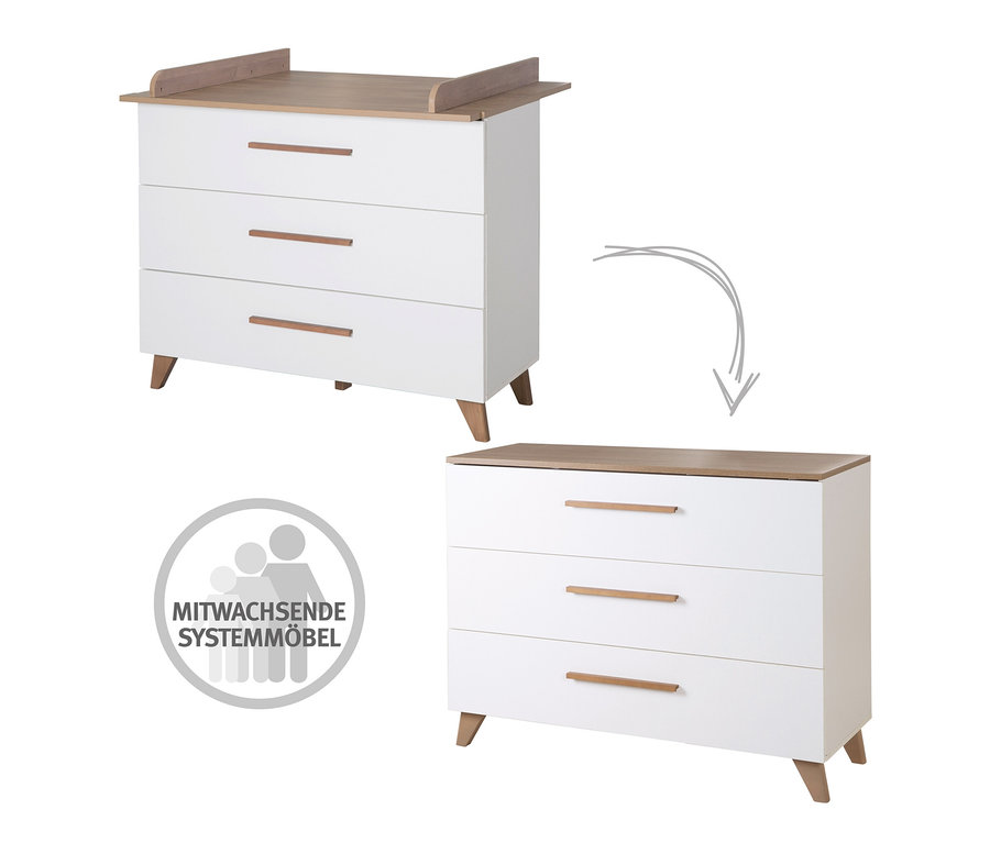 Zwei roba Wickelkommoden »Ole«: Oben mit Wickelaufsatz, unten ohne.