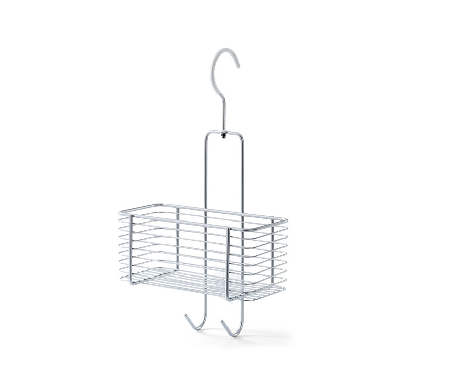 Ein Duschregal zum Aufhängen aus Metall.