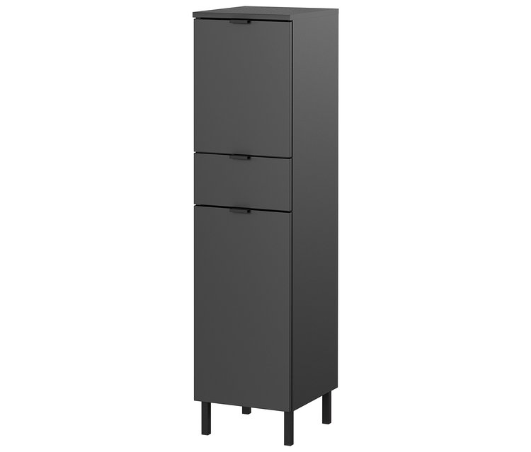 Frontansicht des graphitfarbenen Arcena-Mediumschranks mit zwei Türen und einer Schublade.