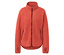 Orangefarbene Fleecejacke mit Reißverschluss und Taschen.