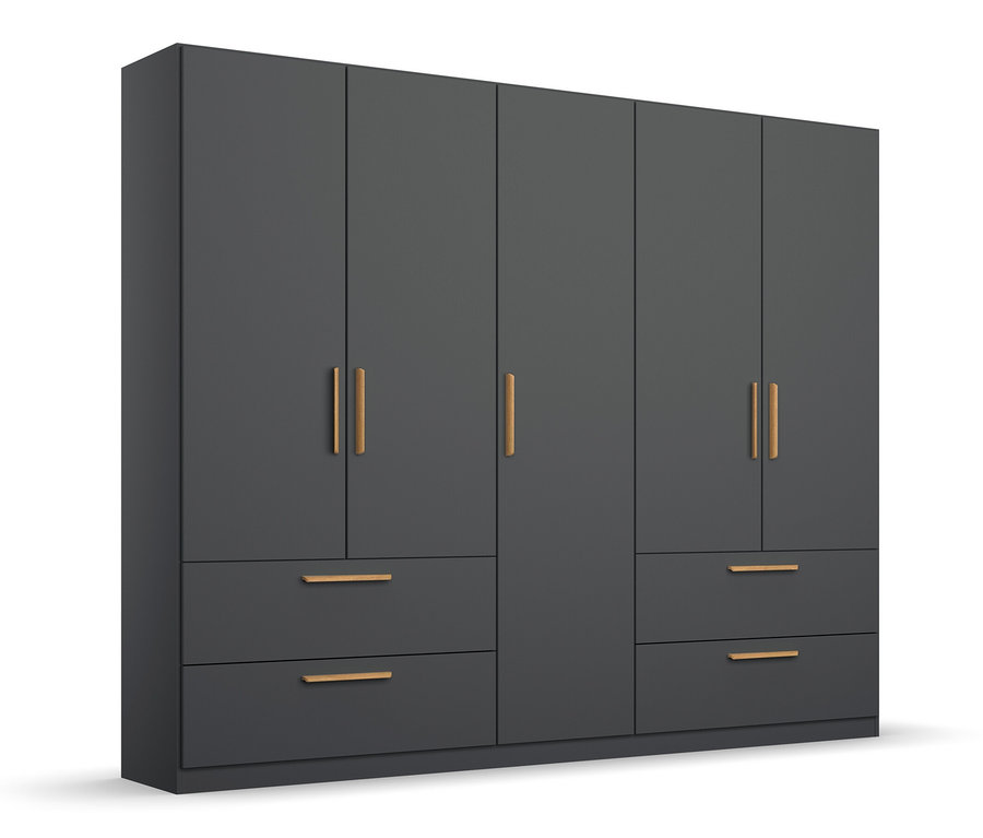 Grauer, fünftüriger Drehtürenschrank »Skandi« von rauch mit Griffen aus Metall.