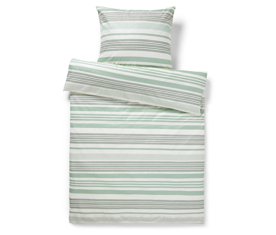 Gestreifte Seersucker-Microfaser-Bettwäsche in Normalgröße und Übergröße.