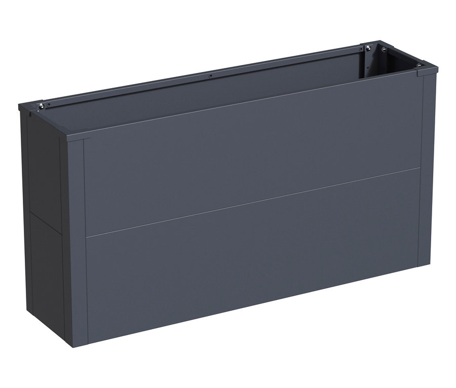 Anthrazitfarbener Pflanzkasten mit Einlegeboden, Höhe ca. 52cm.