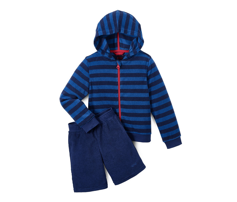 Blau gestreifter Frottier-Kombi mit Reissverschluss.