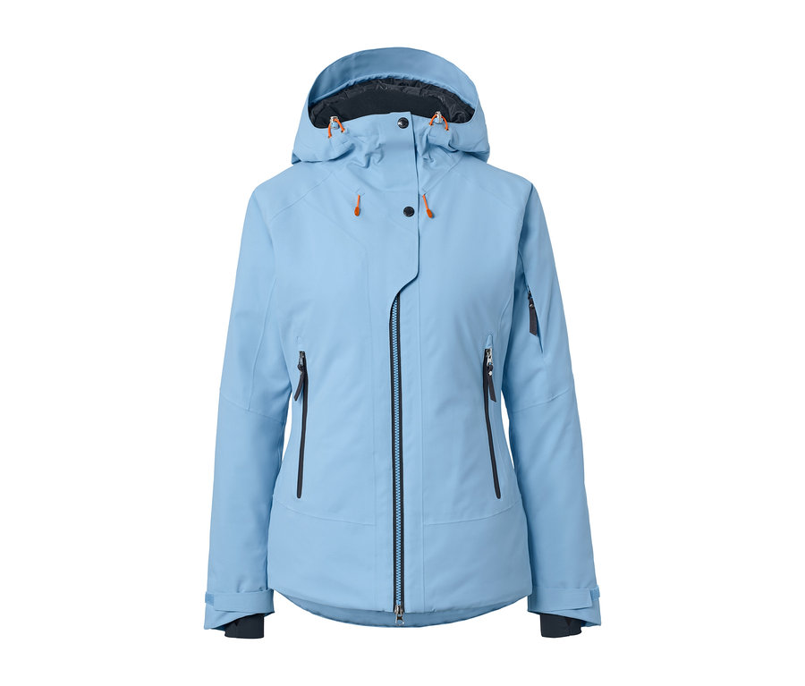 Hellblaue Skijacke.