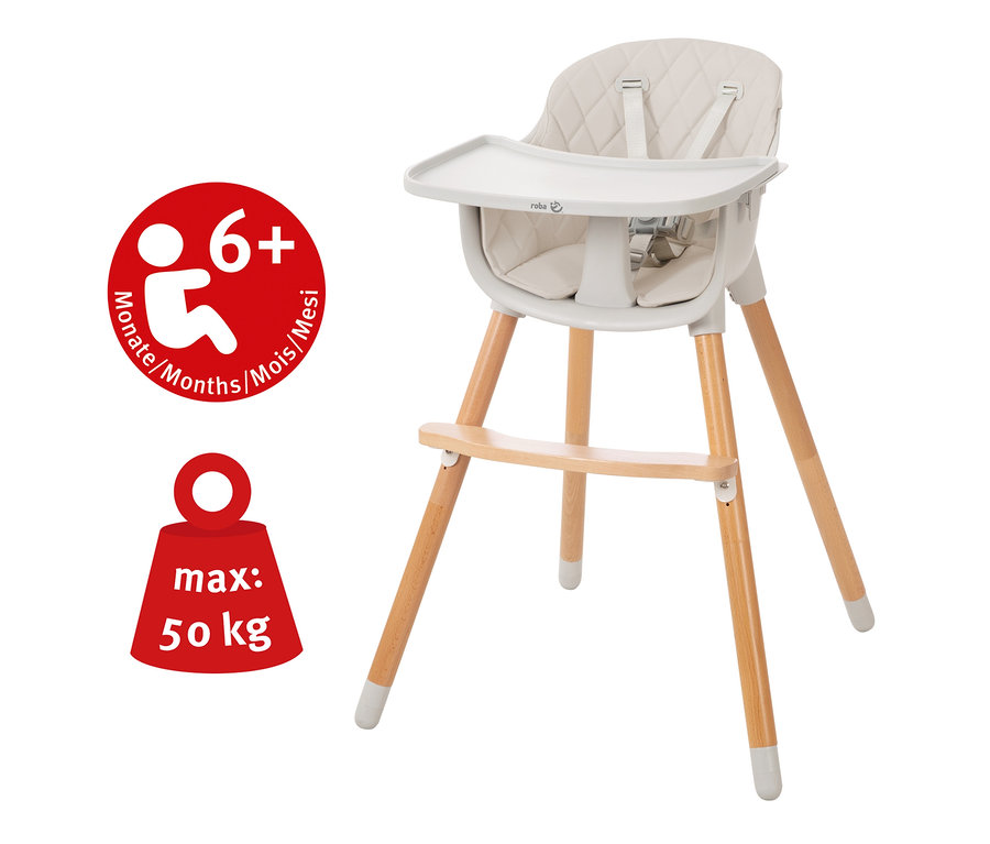 roba 2-in-1-Hochstuhl Style Up wood mit Holzbeinen.