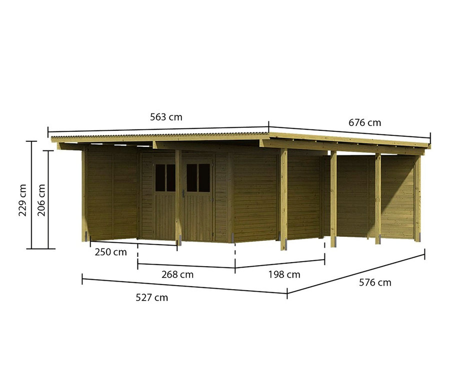 Abbildung eines Karibu Carports mit Abstellraum, Seiten- und Rückwand, 19 mm, (Elco 2).