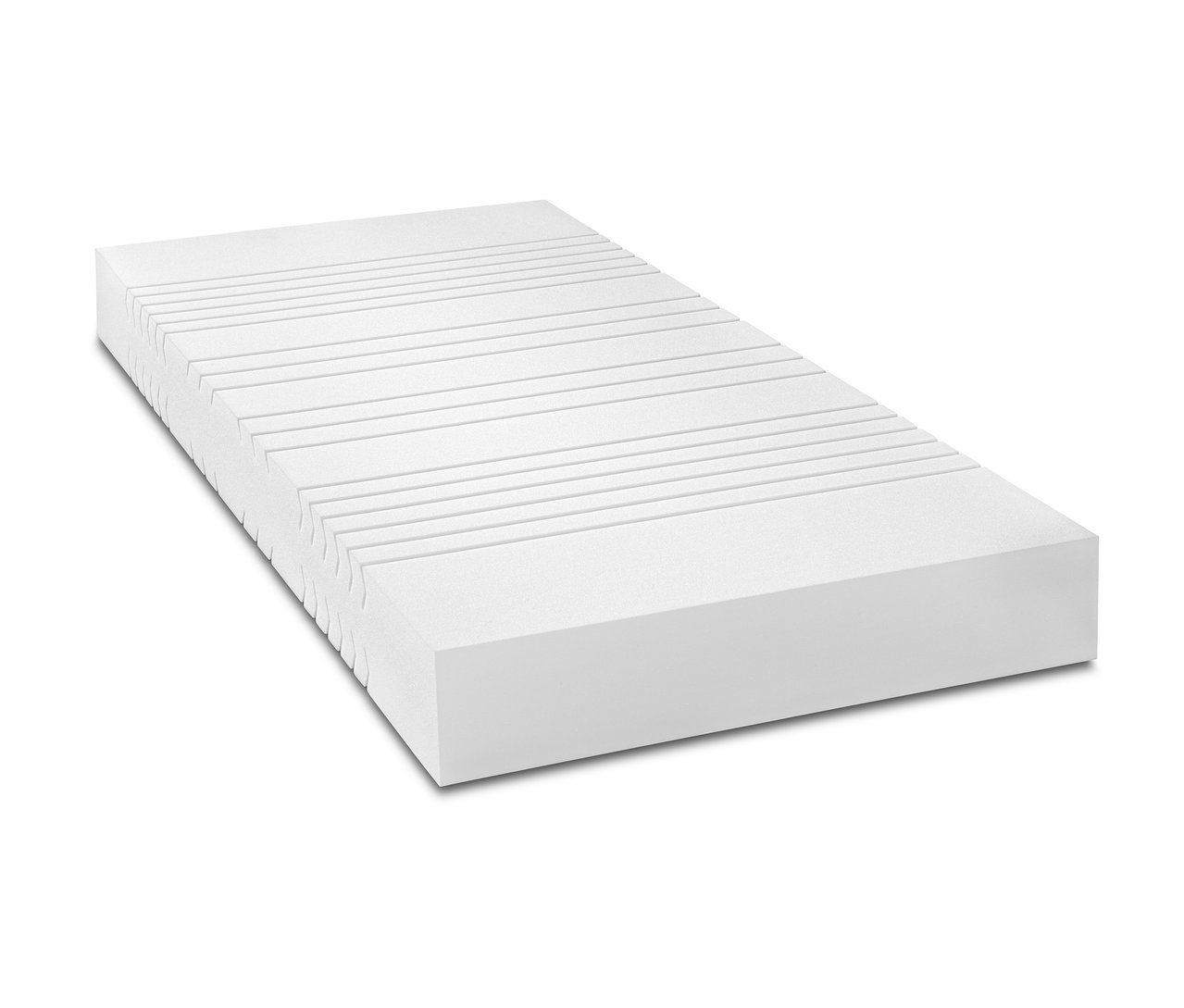 Eine weiße Badenia 7-Zonen-Komfortschaummatratze mit horizontalen Rillen.