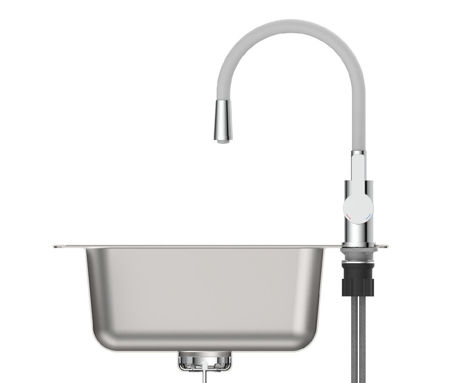 Edelstahlspüle mit grauer eisl-Spültischarmatur »Flexo«.