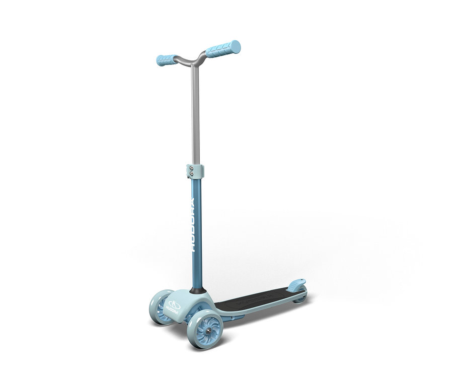 Blauer HUDORA Tri-Scooter auf weißem Hintergrund.