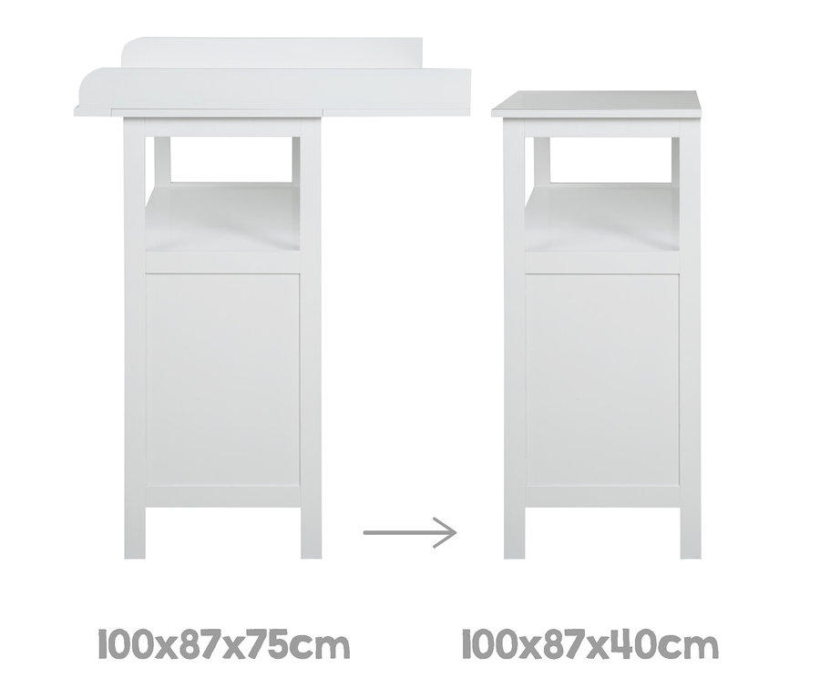 Weisse roba Wickelkommode »Hamburg« mit Wickelansatz und Maßangaben.