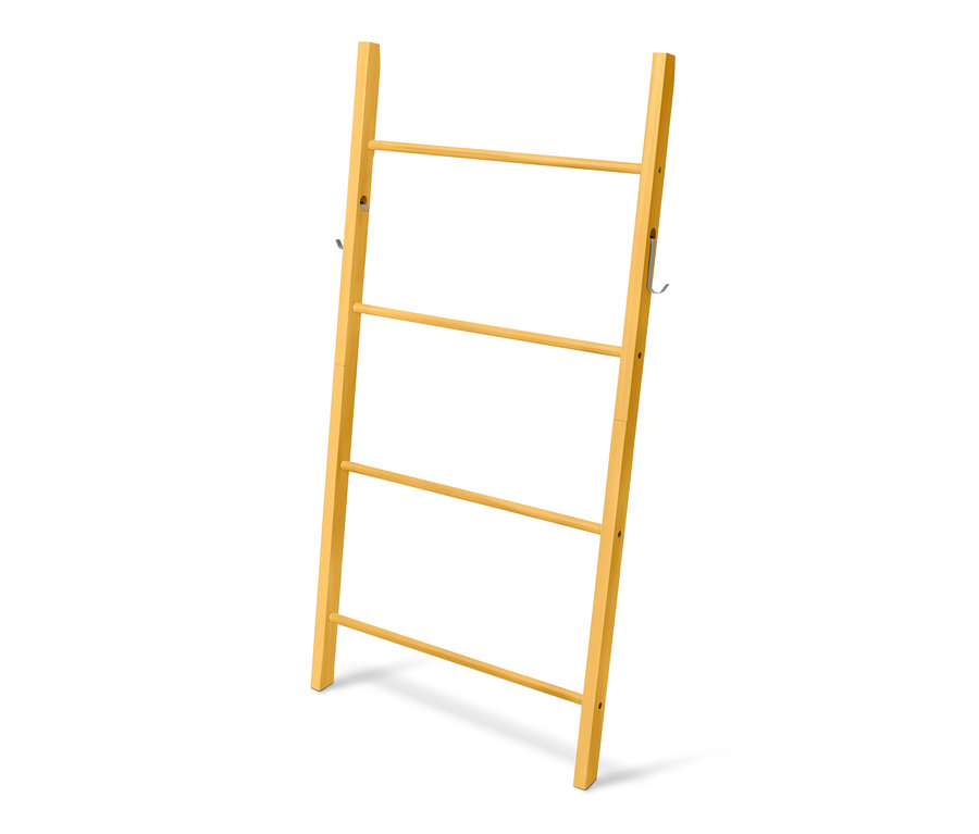 Gelbe Holzleiter mit Haken.