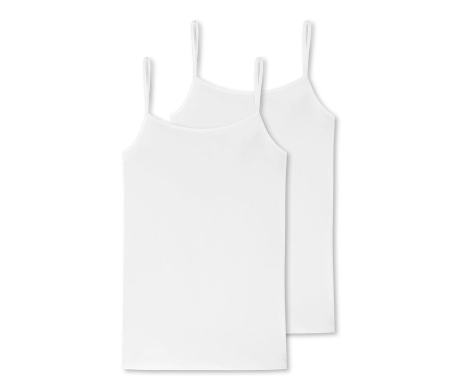 Zwei weiße SCHIESSER Tops liegen übereinander.