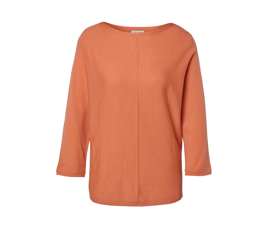 Pfirsichfarbener Merino-Feinstrickpullover.