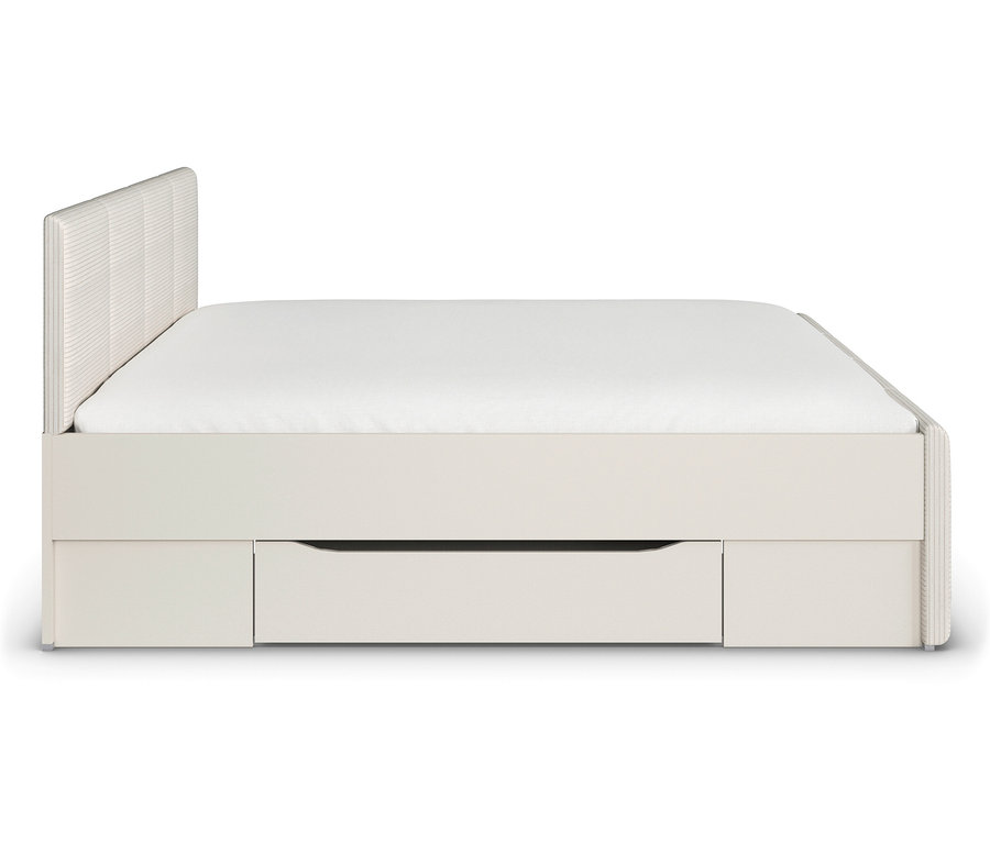 Beiges rauch Bett »Holga« mit Stauraum.