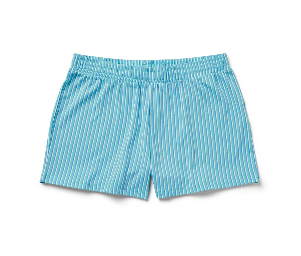 Gestreifte, blaue Shorts.