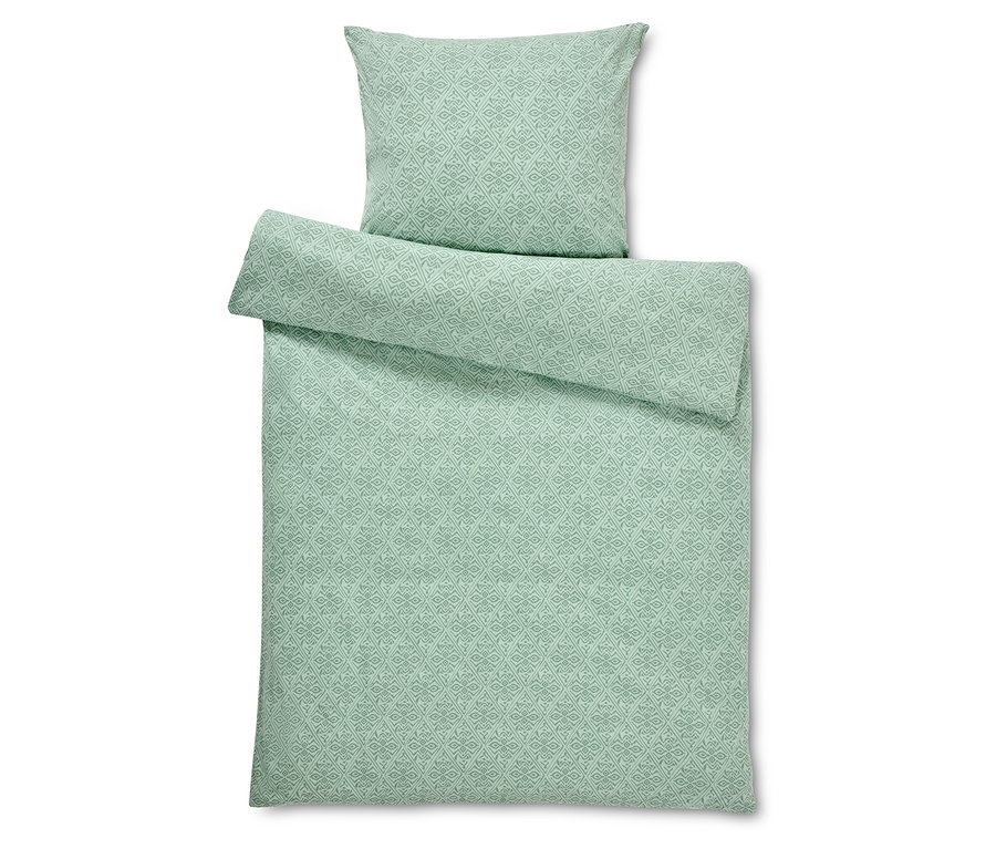 Grüne Jersey-Bettwäsche in Normalgröße und Übergröße.