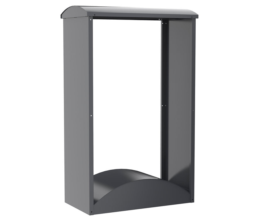 Grauer Metallunterstand mit gewölbtem Boden.