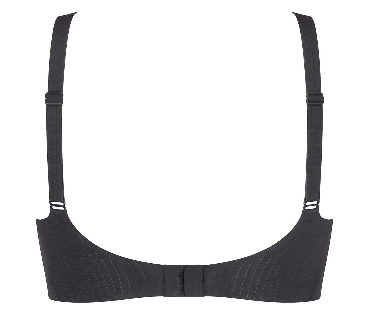 Schwarzer BH mit verstellbaren Trägern und Rückenverschluss.