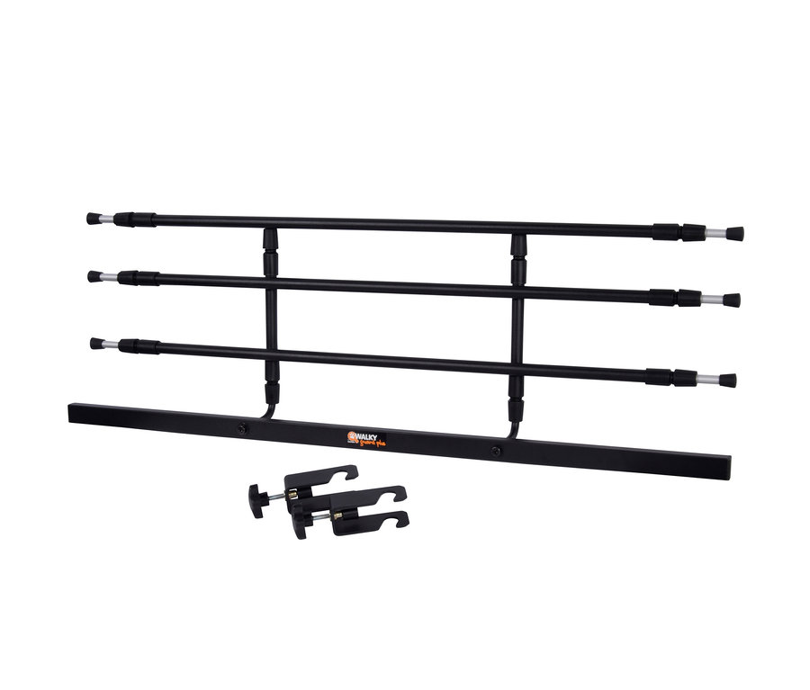 Schwarzes Dobar-Autotrenngitter »Walky guard plus« und zwei schwarze Halterungen.