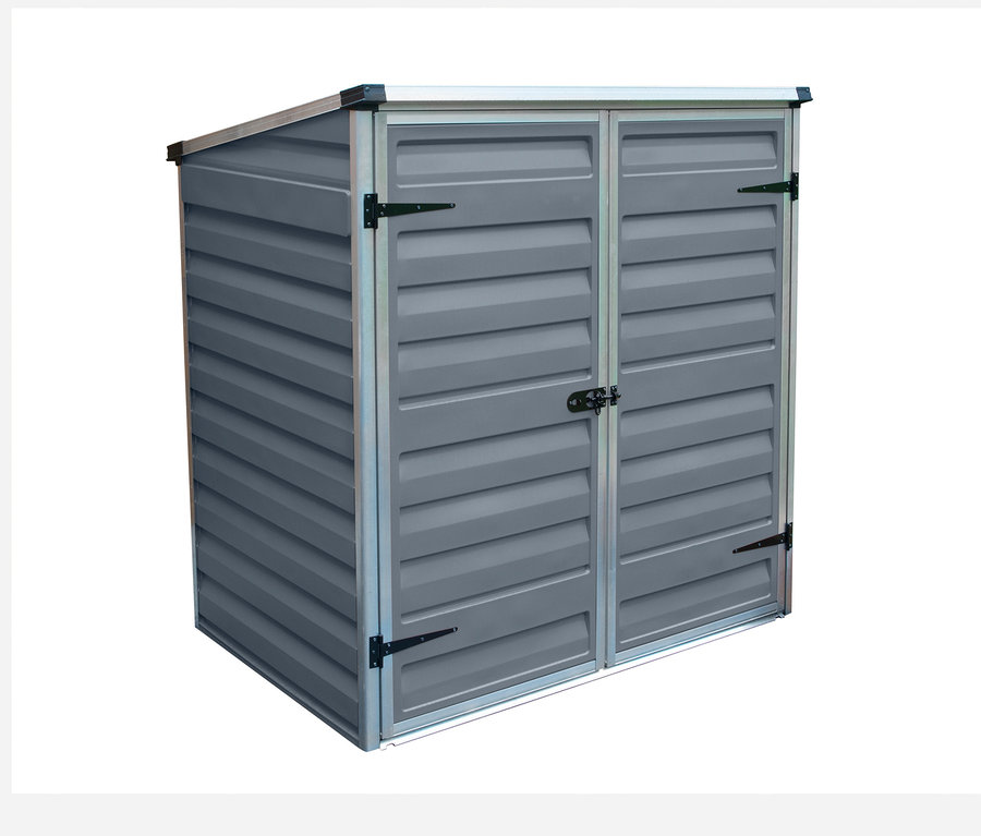 Graue Universal-Mülltonnenbox mit horizontalen Lamellen.