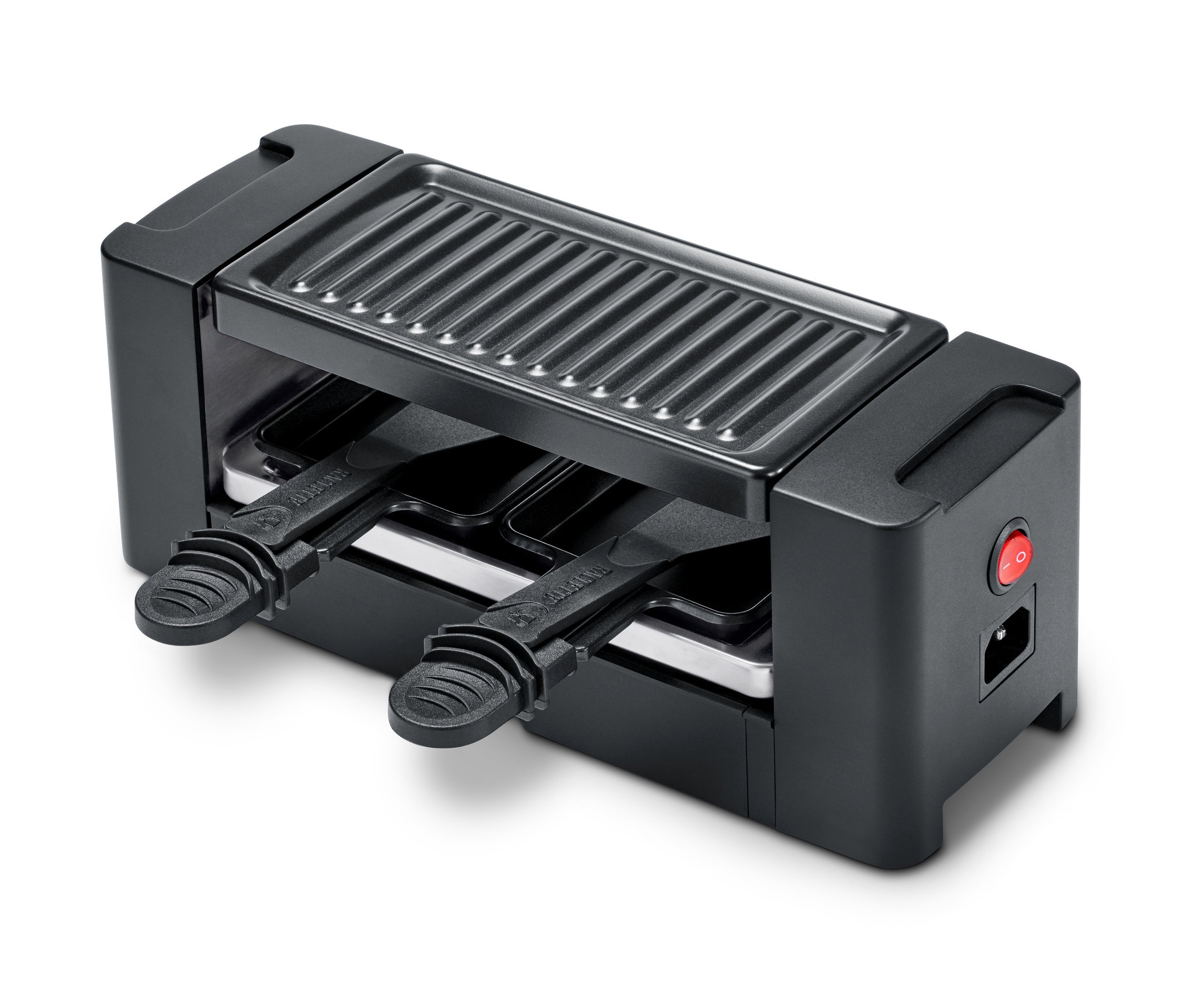 Detailaufnahme von einem schwarzen Raclette für Zwei.