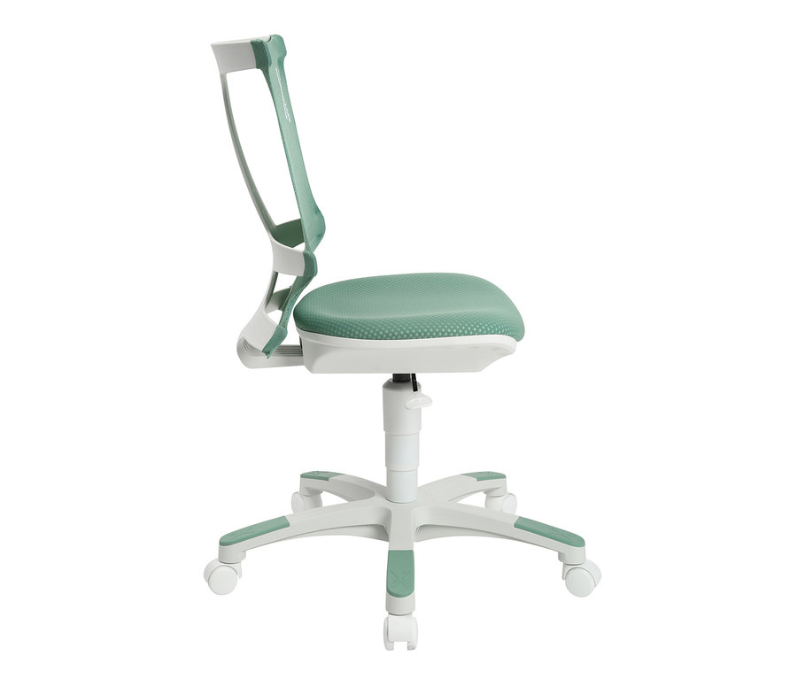 Seitenansicht des mintfarbenen Topstar Kinderstuhls »SITNESS X CHAIR 10«.