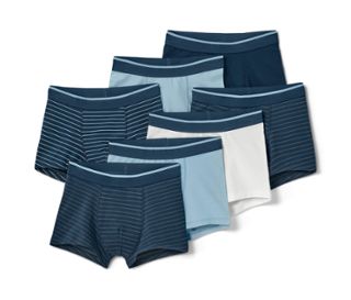 1x weiß, 2x hellblau, 2x dunkelblau-braun gestreift, 1x dunkelblau-hellblau gestreift, 1x dunkelblau