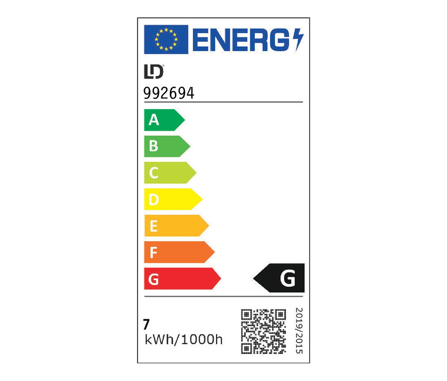 Energieetikett mit Energieeffizienzklassen von A bis G.