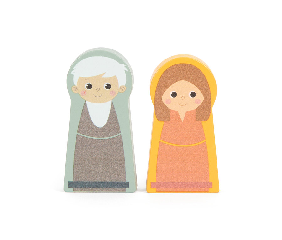 Zwei Holzfiguren, ein Mann und eine Frau, aus dem Spielzeug small foot Steckspiel »Arche Noah Safari«.