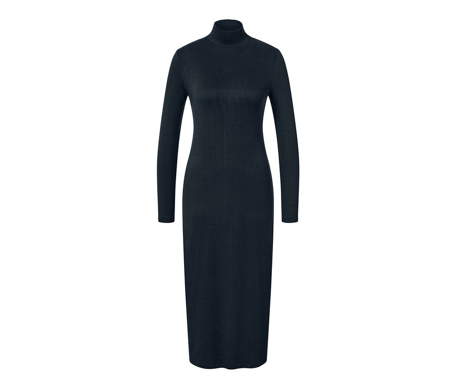 Schwarzes Jerseykleid mit langen Ärmeln.