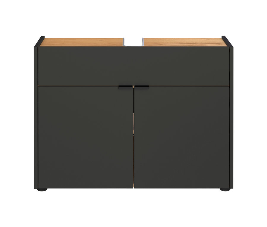 Graphitfarbener Waschbecken-Unterschrank »Aalborg« mit Navarra-Eiche-Nachbildung.