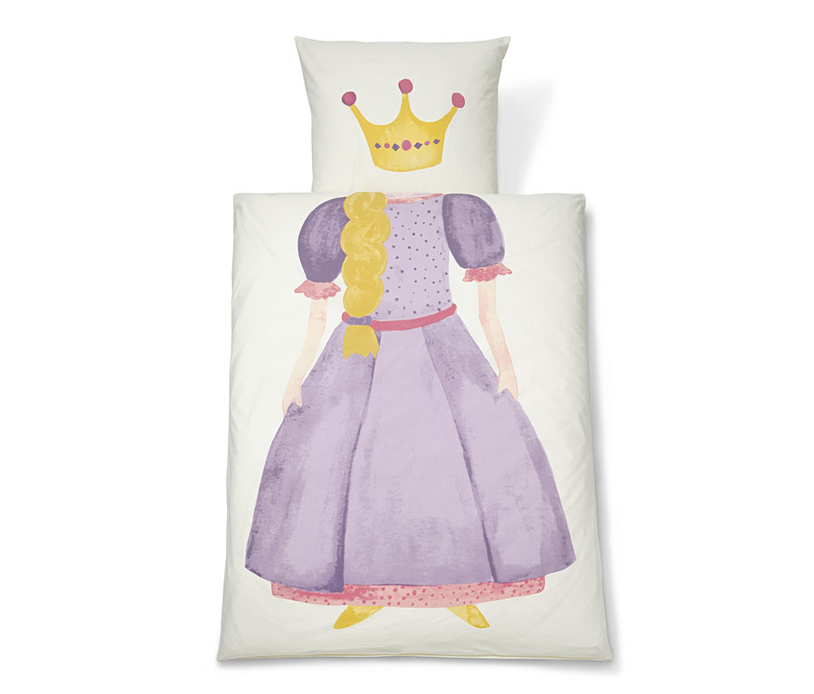 Kinder-Renforcé-Bettwäsche mit Prinzessin und Krone.