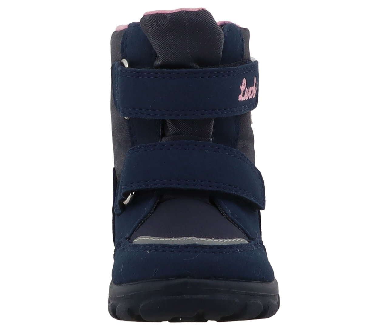 Detailaufnahme eines blauen LURCHI »Kalea-SYMPATEX« Stiefels mit zwei Klettverschlüssen.