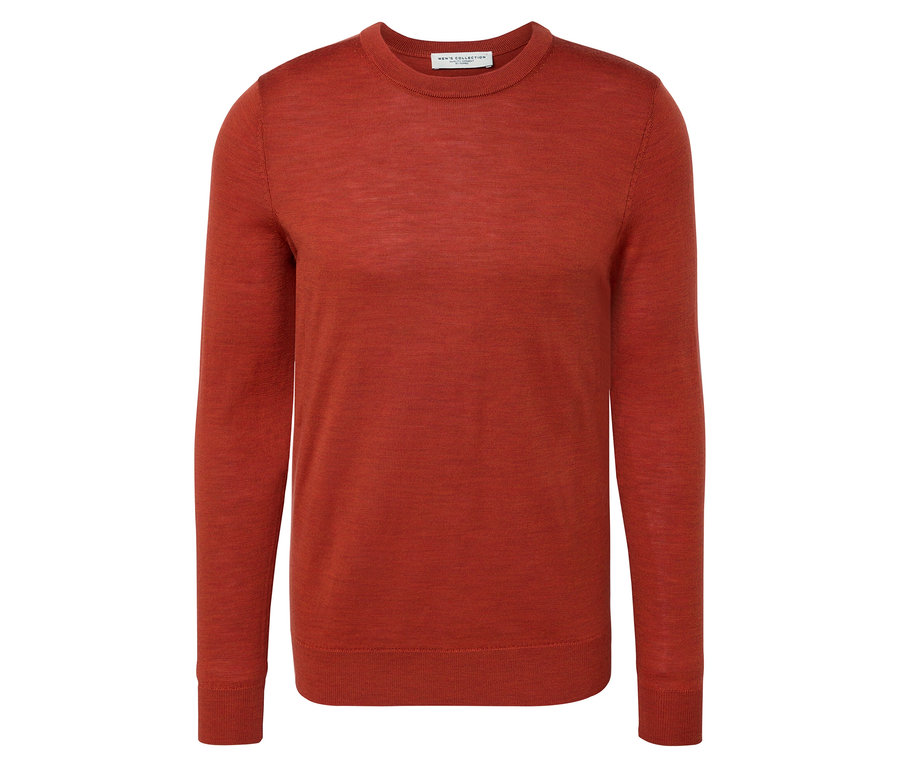 Ein orange melierter Merino-Pullover.
