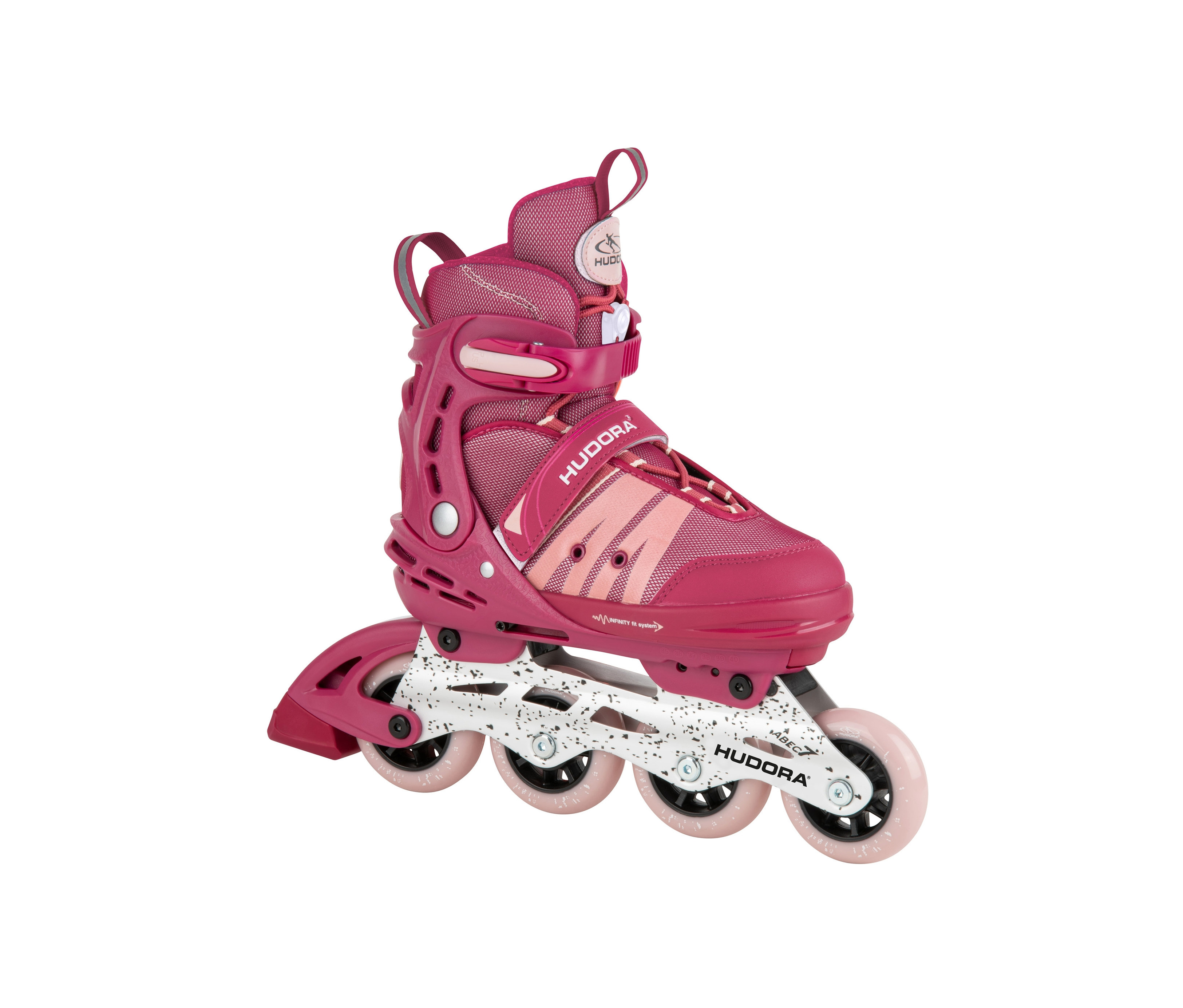 Detailansicht eines einzelnen pinkfarbenen HUDORA-Inline-Skates-Comfort.