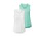 Zwei mint- und weiße Sporttops.