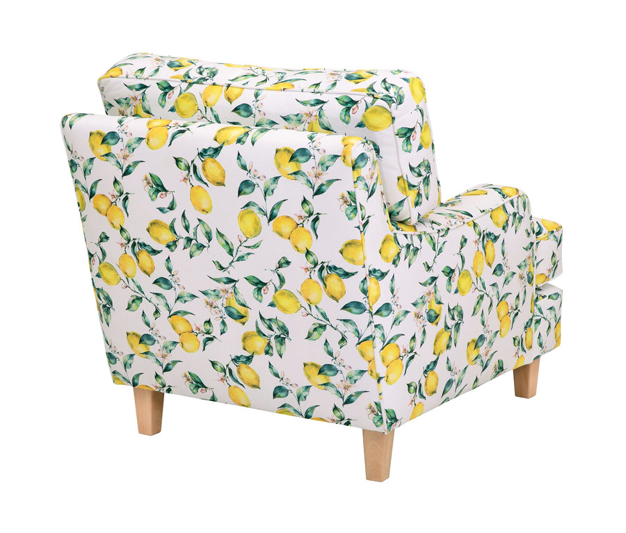 Rückansicht des Sessels »Penny« mit Zitronen-Print.
