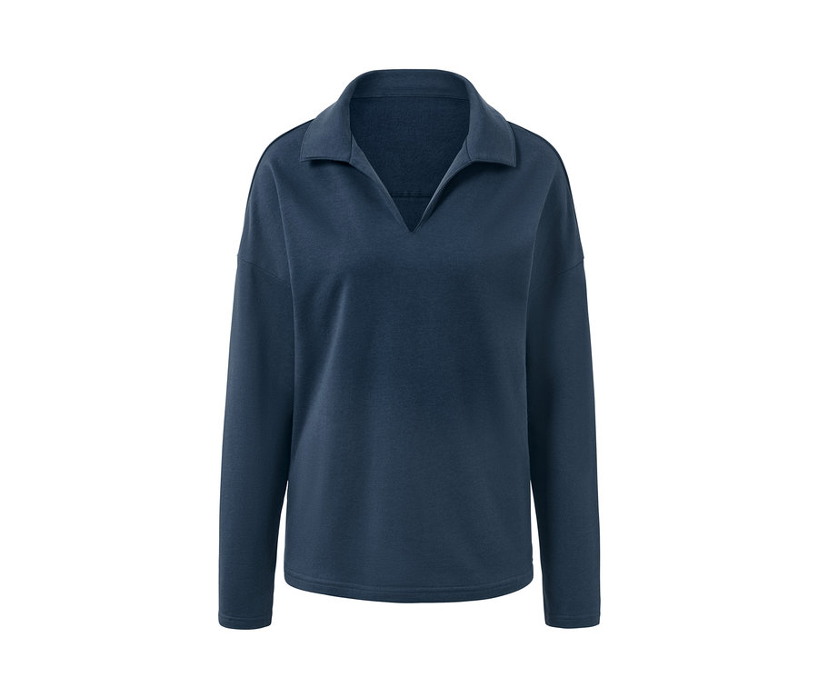 Marineblaues Lounge-Sweatshirt mit Kragen und langen Ärmeln.