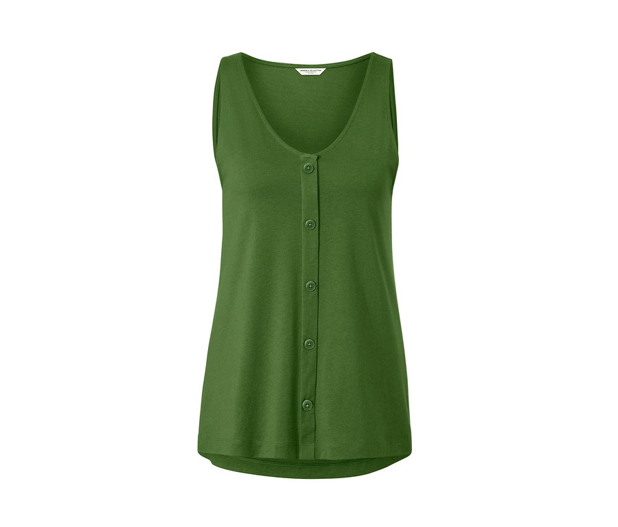 Grünes Top mit Knopfleiste.