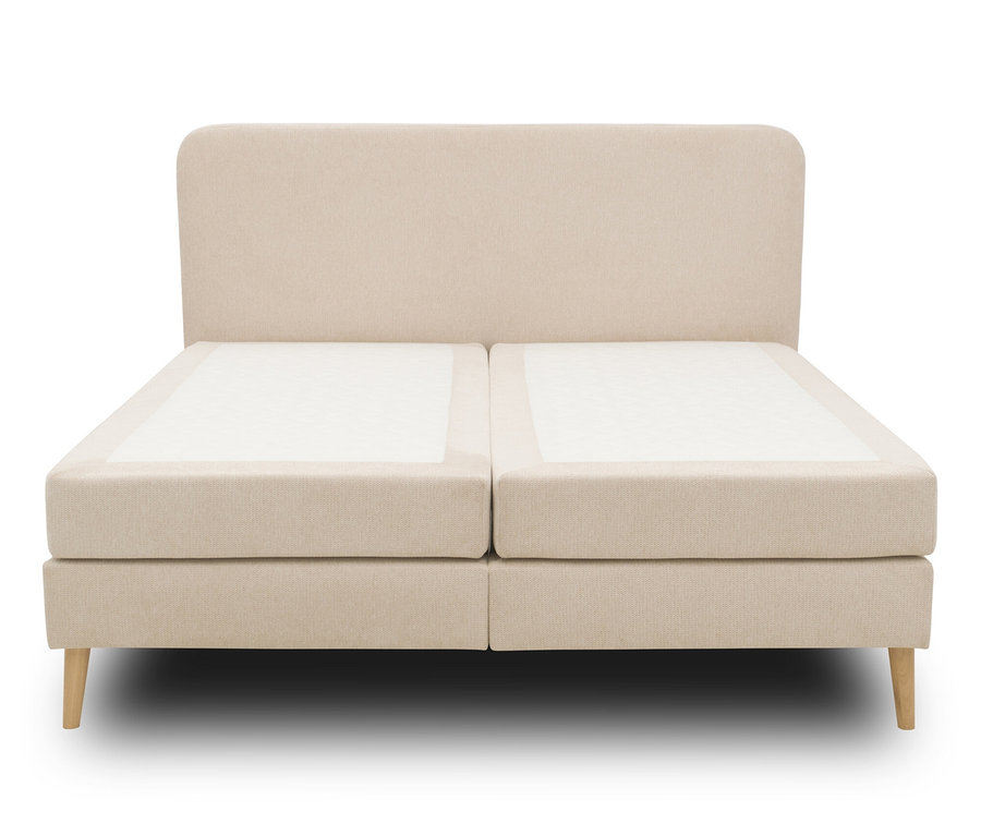 Beiges DOMO collection Boxspringbett mit festem Kopfteil, ca. 180 x 200 cm, inklusive Topper.