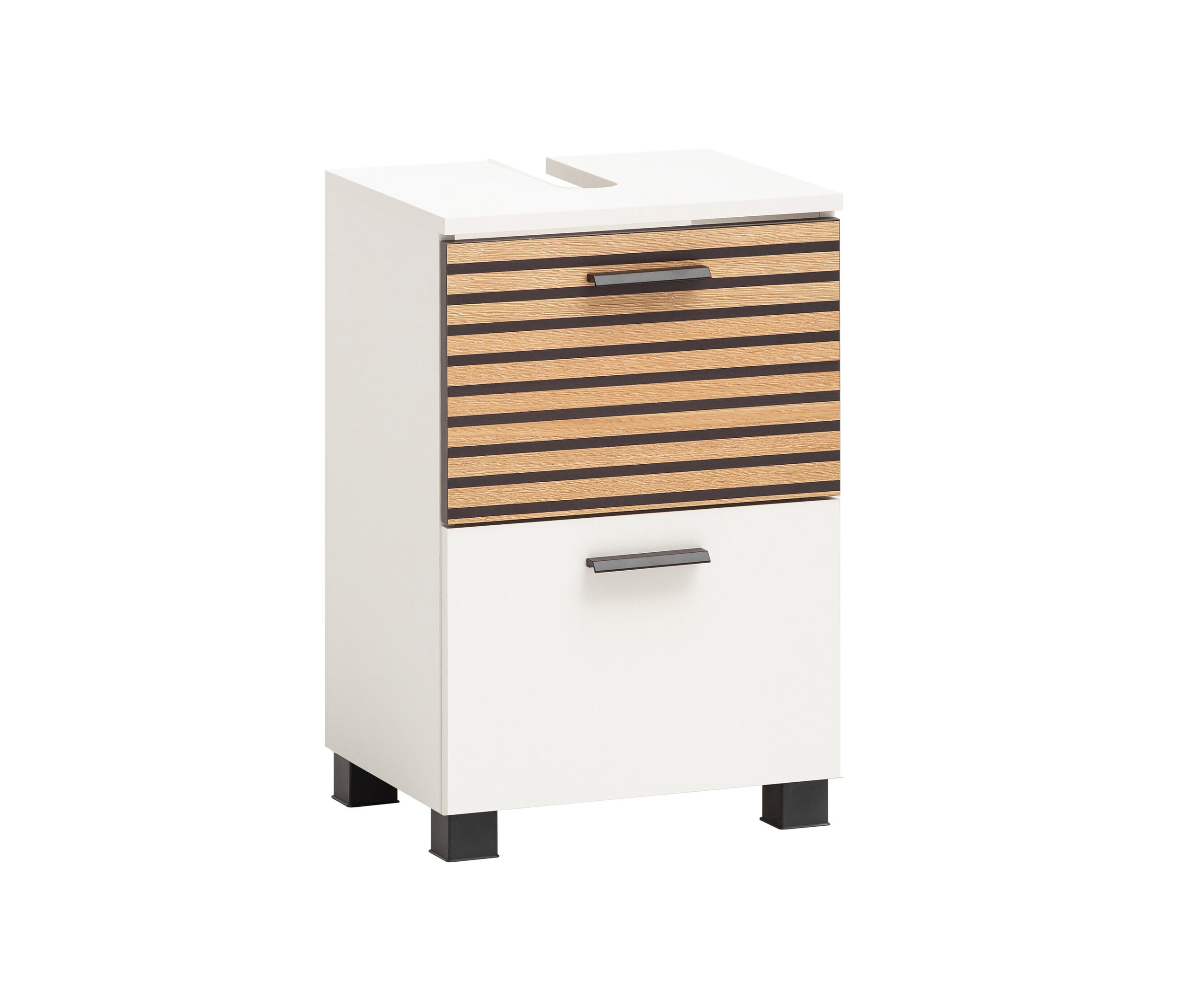 Ein »Katta« Waschbeckenunterschrank mit 1 Klappe und 1 Schublade in Mattweiß.