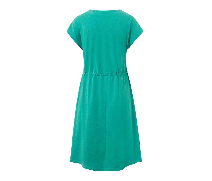 Rückansicht des Jerseykleids mit Bindeband.