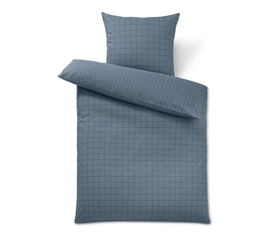 Blaue karierte Renforcé-Bettwäsche in Normal- und Übergröße.