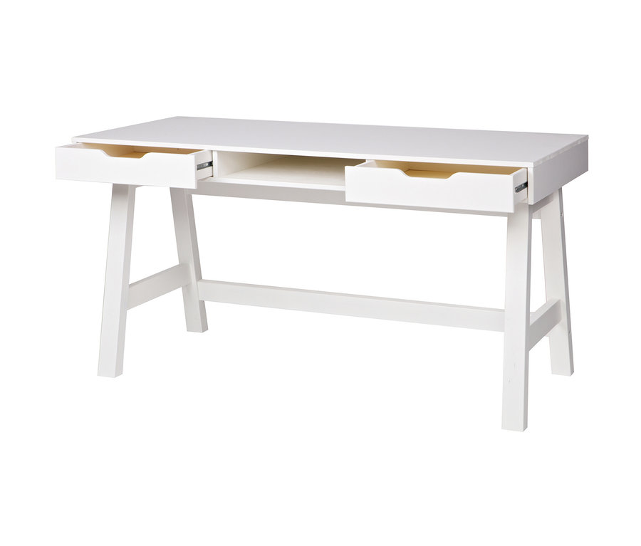 Weißer Woood Schreibtisch »Nikki« mit zwei offenen Schubladen.