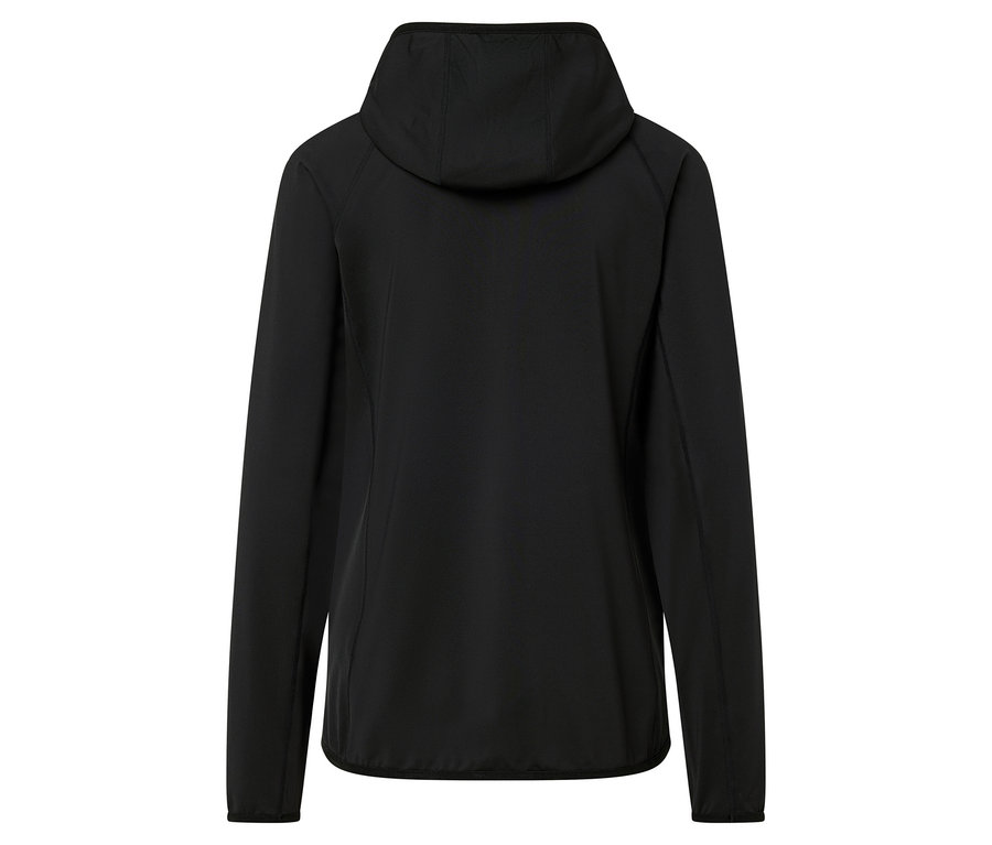 Schwarze Kapuzenjacke von hinten.