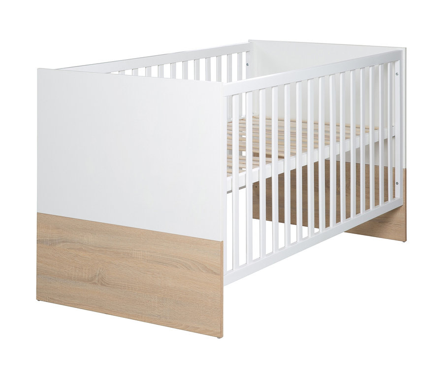 roba »Gabriella« Kinderzimmerset mit Bett mit weißem Rahmen und hölzernem Unterteil.