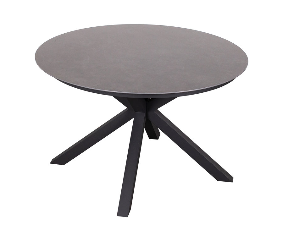 Grauer deVries Tisch, Durchmesser ca. 120 cm, mit schwarzem Untergestell.
